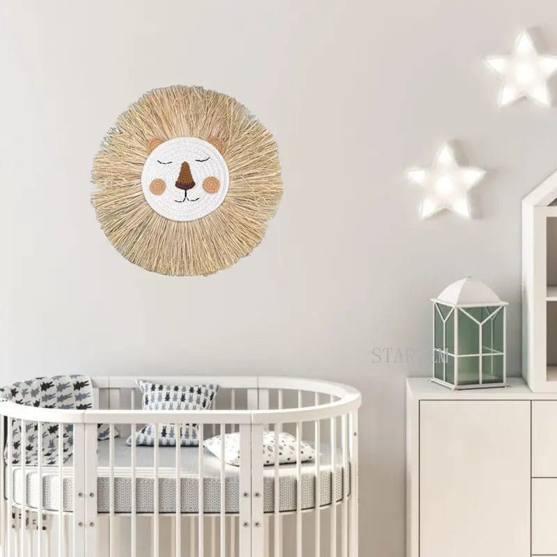 Load image into Gallery viewer, Nordic Lion Wall Decor – Handmade Woven Animal Head for Baby Room | Nordic Lion Wall Decor – Handmade Woven Animal Head for Baby Room | Domvora Home &amp; Deco
