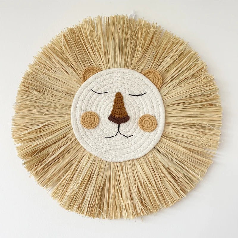 Load image into Gallery viewer, Nordic Lion Wall Decor – Handmade Woven Animal Head for Baby Room | Nordic Lion Wall Decor – Handmade Woven Animal Head for Baby Room | Domvora Home &amp; Deco
