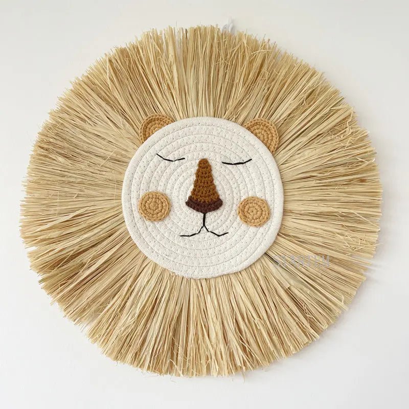 Load image into Gallery viewer, Nordic Lion Wall Decor – Handmade Woven Animal Head for Baby Room | Nordic Lion Wall Decor – Handmade Woven Animal Head for Baby Room | Domvora Home &amp; Deco
